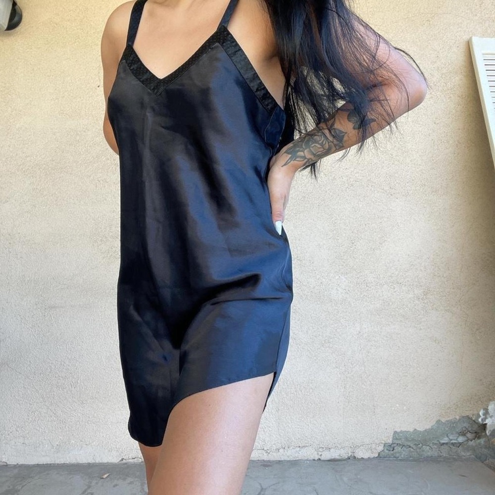 Vintage MERVYN’S BLACK SILK SLIP MINI DRESS